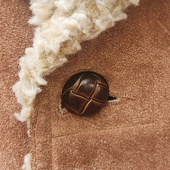 LAKELAND Men's Campus Coat Size 40 Penny Lane Leather Sherpa Lined Vintage 70s - Picture 7 of 14